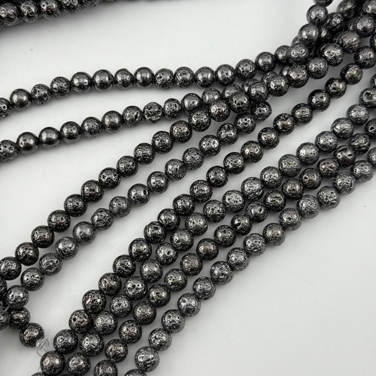 Бусины Лава вулканическая металлизированная цвет черный размер 6мм 